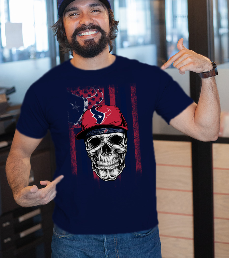 Houston Texans Skull Flag Stars Cap T-Shirt