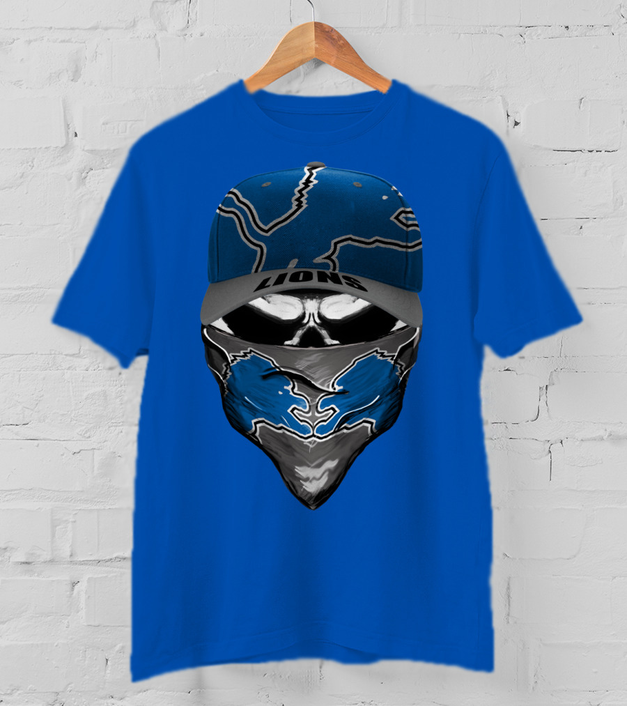 Detroit Lions Skull Bandana And Cap With Team T-Shirt