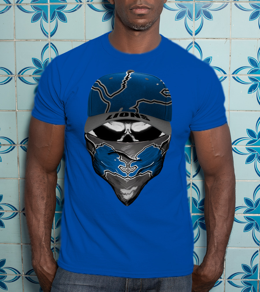 Detroit Lions Skull Bandana And Cap With Team T-Shirt