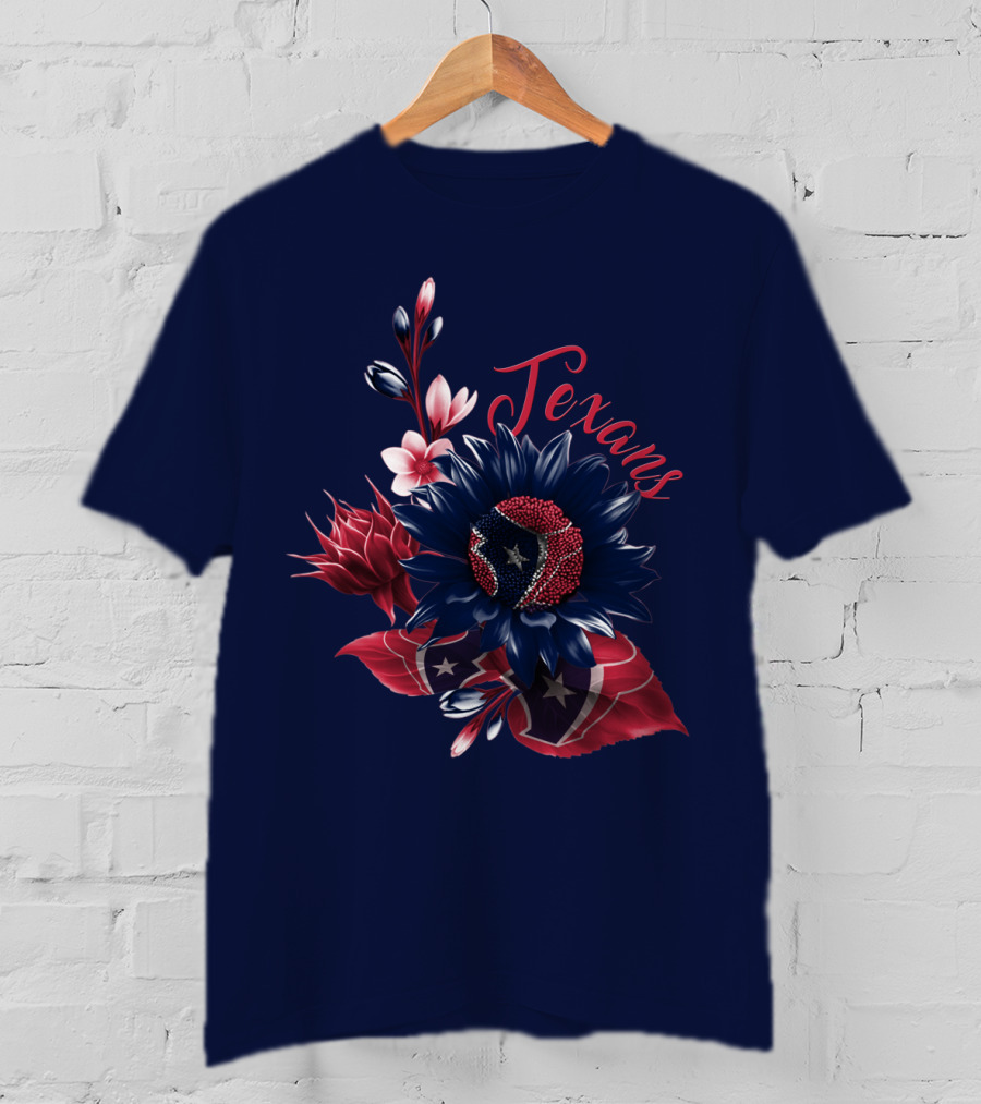 Houston Texans Blossom With Red White And Blue Star Accents T-Shirt