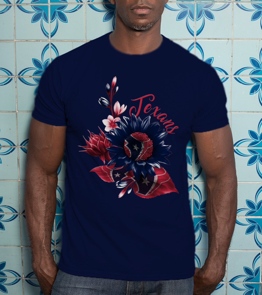 Houston Texans Blossom With Red White And Blue Star Accents T-Shirt