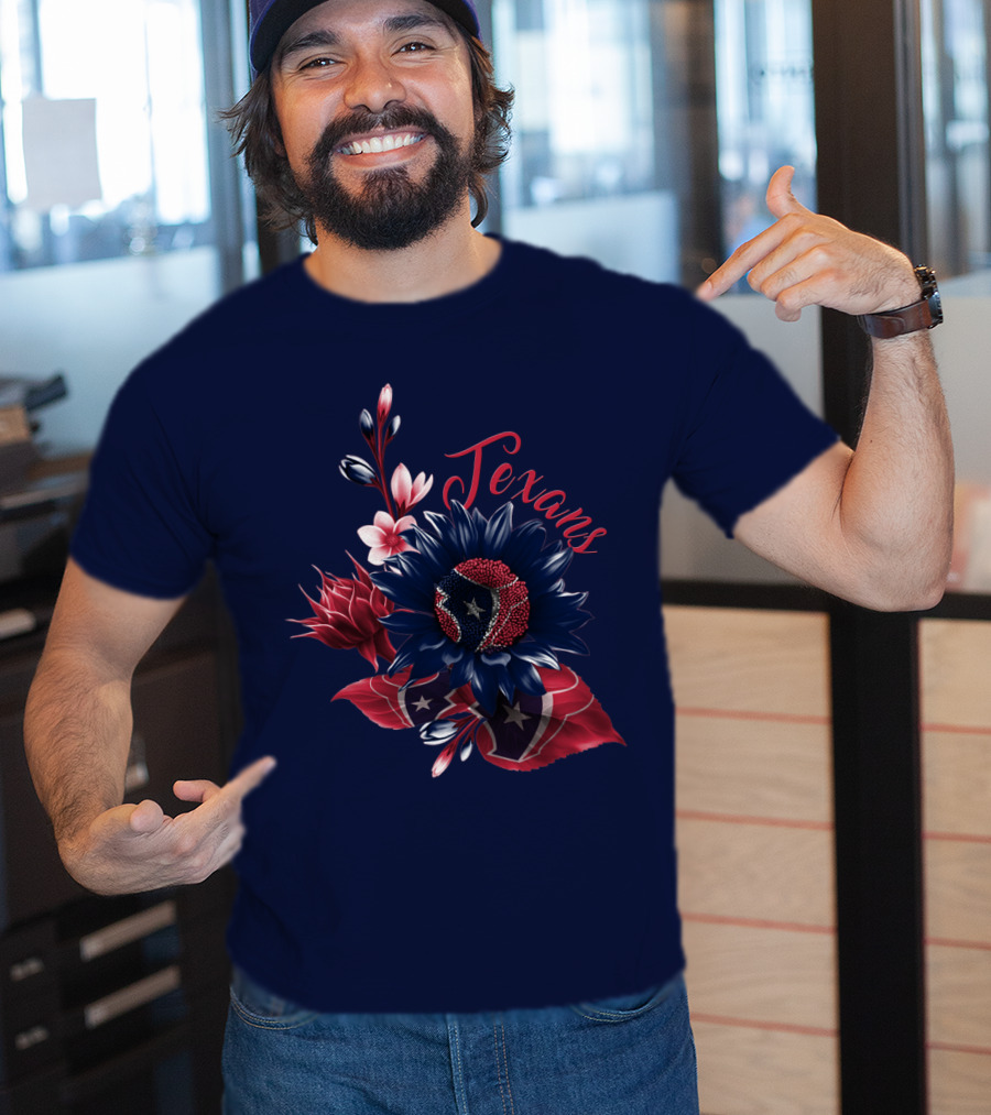 Houston Texans Blossom With Red White And Blue Star Accents T-Shirt