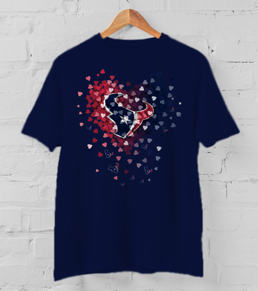 Houston Texans Heart Logo With Red White And Blue Hearts T-Shirt