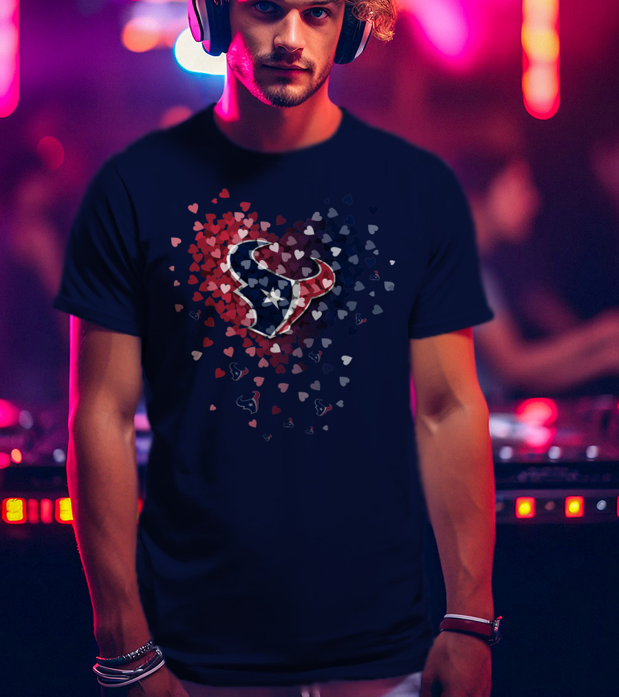 Houston Texans Heart Logo With Red White And Blue Hearts T-Shirt