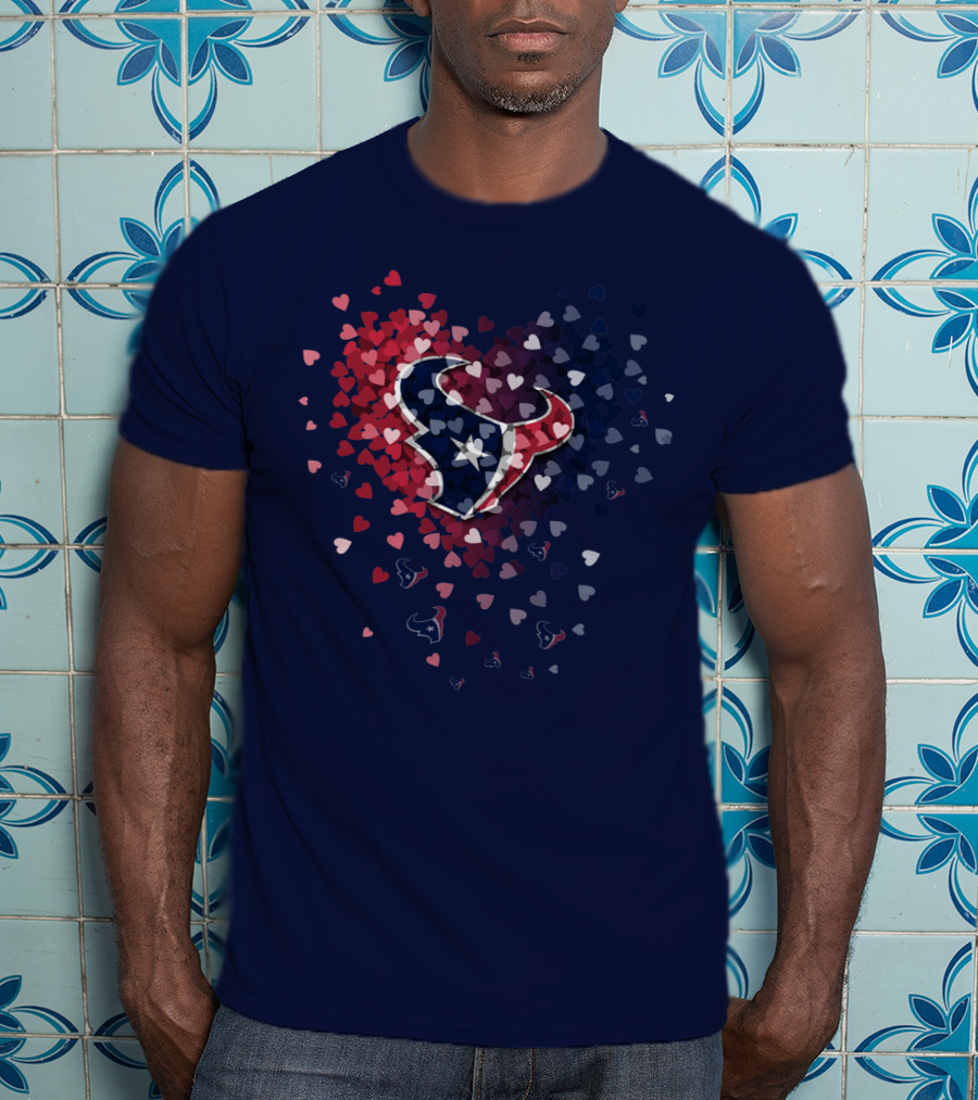 Houston Texans Heart Logo With Red White And Blue Hearts T-Shirt