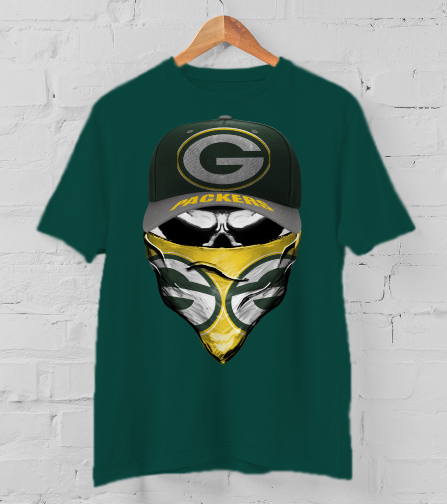 Green Bay Packers G Cap And Bandana Face Skull T-Shirt