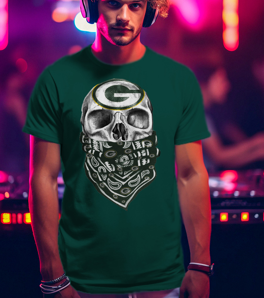 Green Bay Packers Skull Bandana Style T-Shirt