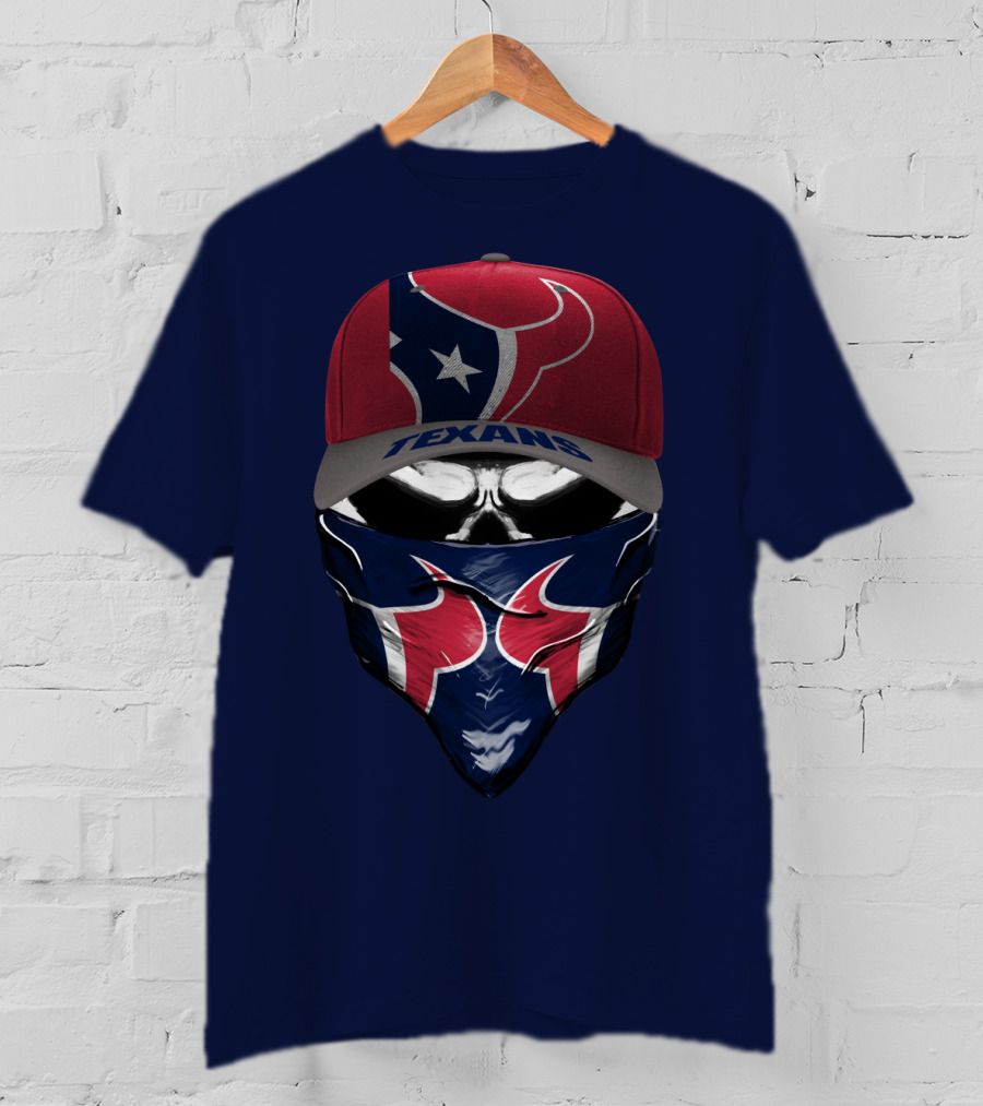 Houston Texans Star Logo Skull Bandana And Red Cap T-Shirt