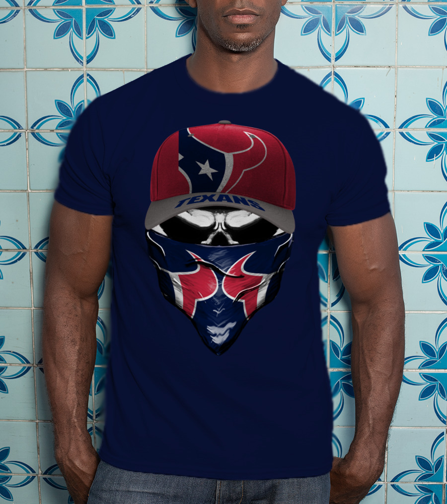 Houston Texans Star Logo Skull Bandana And Red Cap T-Shirt