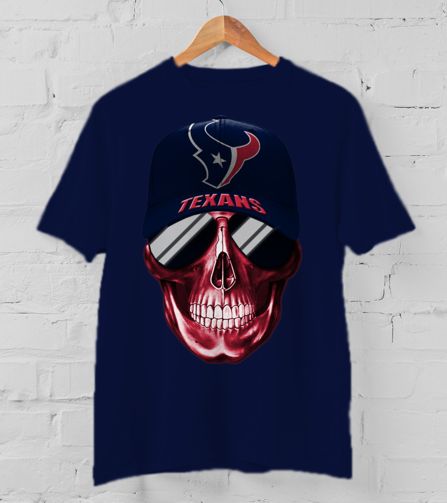 Houston Texans Skull With Cap And Sunglasses T-Shirt