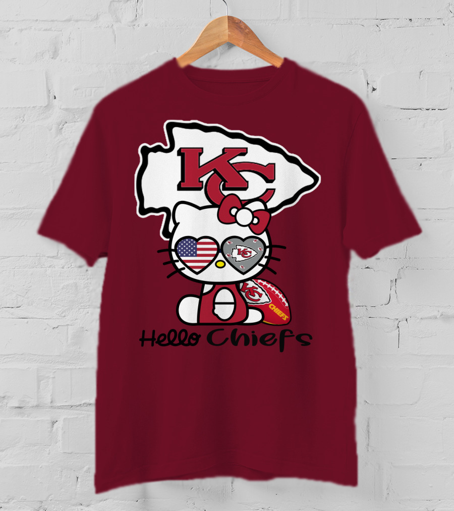 Hello Chiefs Kc Hello Kitty Heart Football American Flag T-Shirt