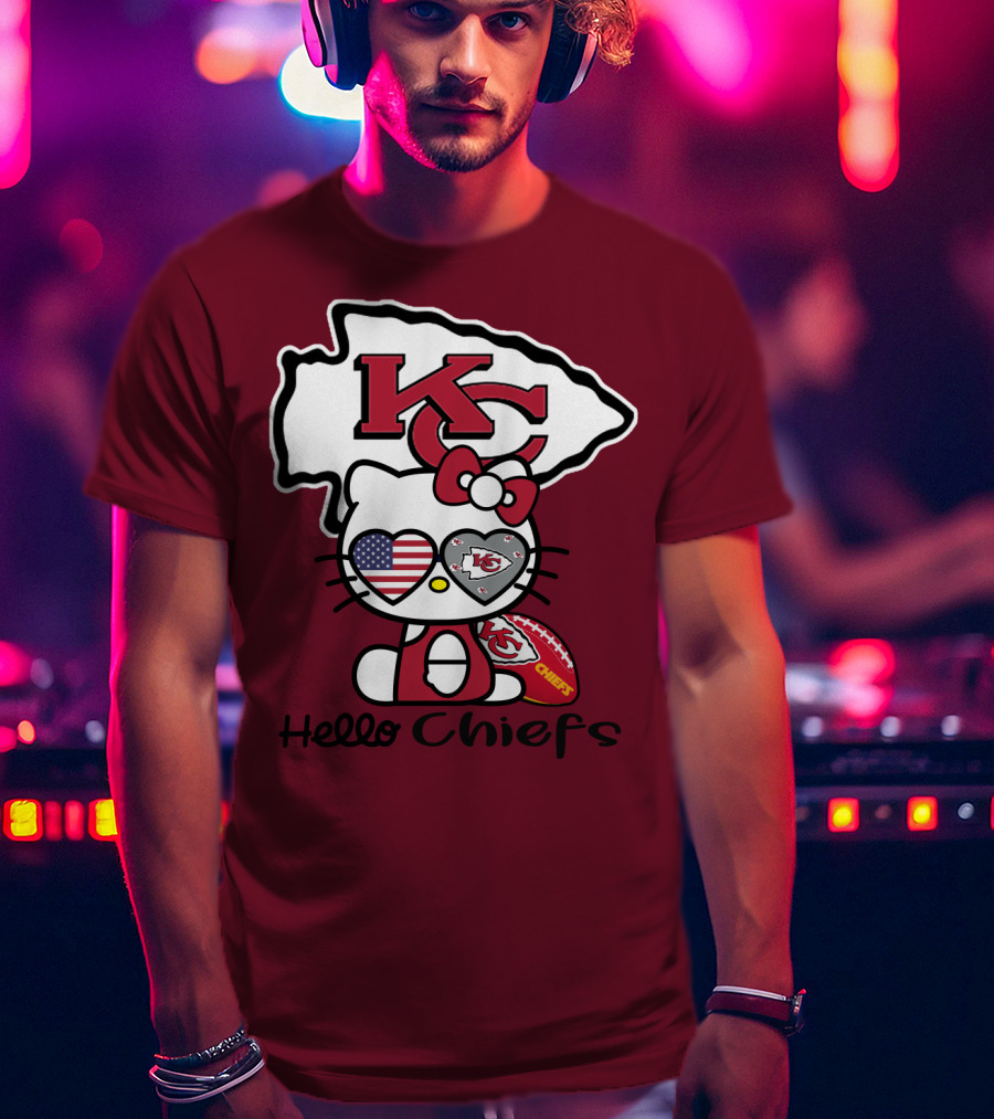 Hello Chiefs Kc Hello Kitty Heart Football American Flag T-Shirt
