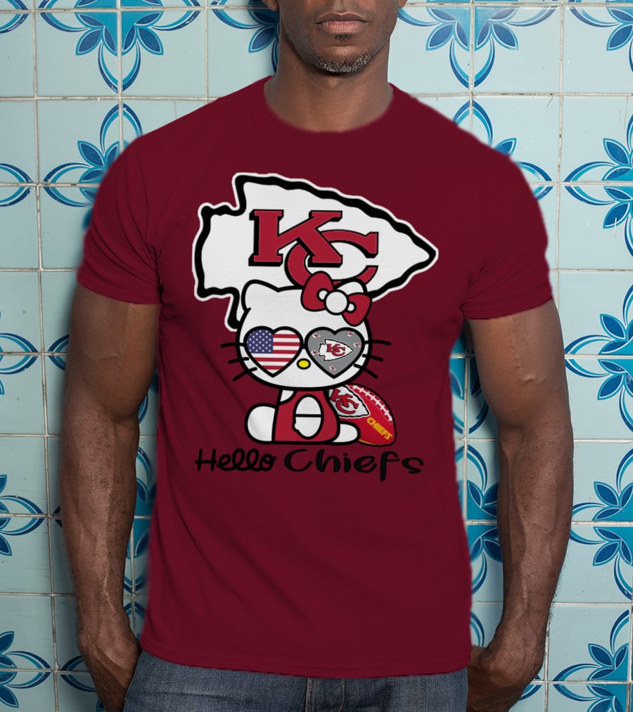 Hello Chiefs Kc Hello Kitty Heart Football American Flag T-Shirt