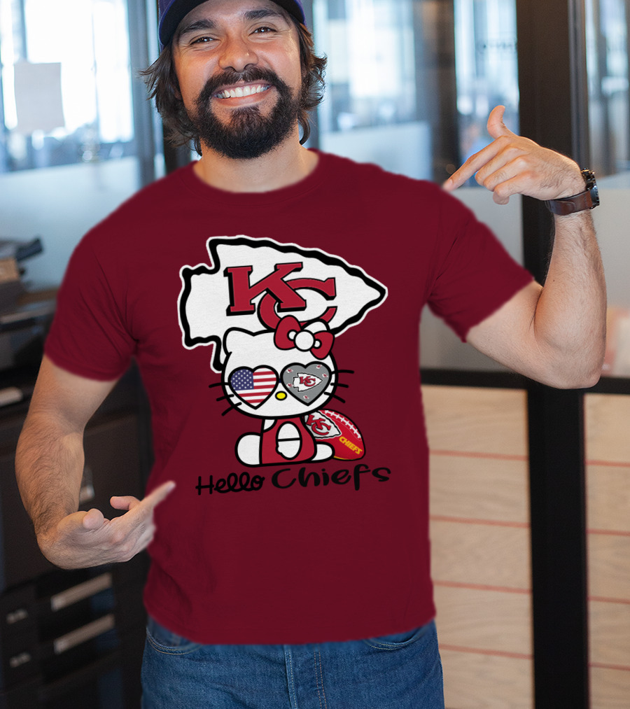 Hello Chiefs Kc Hello Kitty Heart Football American Flag T-Shirt