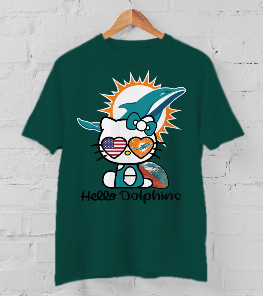 Hello Dolphins Miami Dolphins American Flag T-Shirt