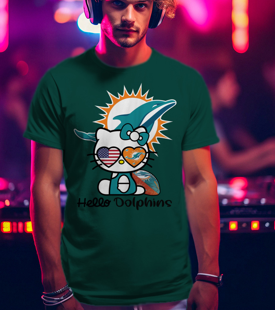 Hello Dolphins Miami Dolphins American Flag T-Shirt