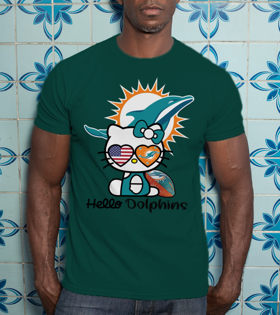 Hello Dolphins Miami Dolphins American Flag T-Shirt