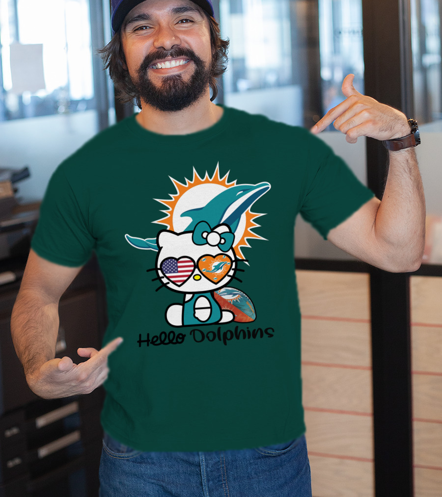 Hello Dolphins Miami Dolphins American Flag T-Shirt