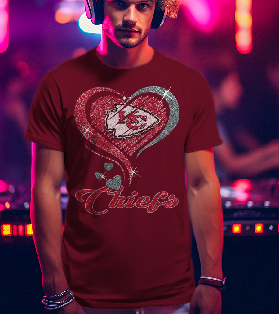 Kansas City Chiefs Heart Logo Sparkle Chiefs T-Shirt