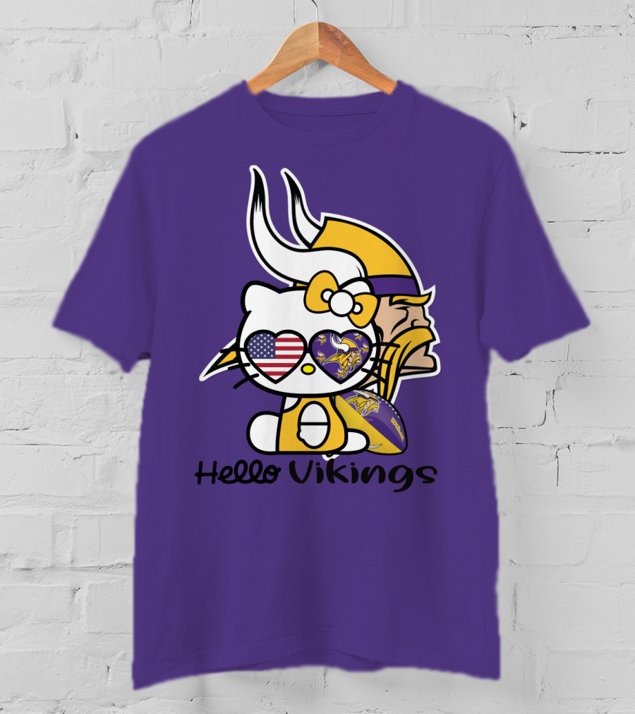 Hello Vikings Minnesota Vikings Fan Art Purple Football Kitty T-Shirt