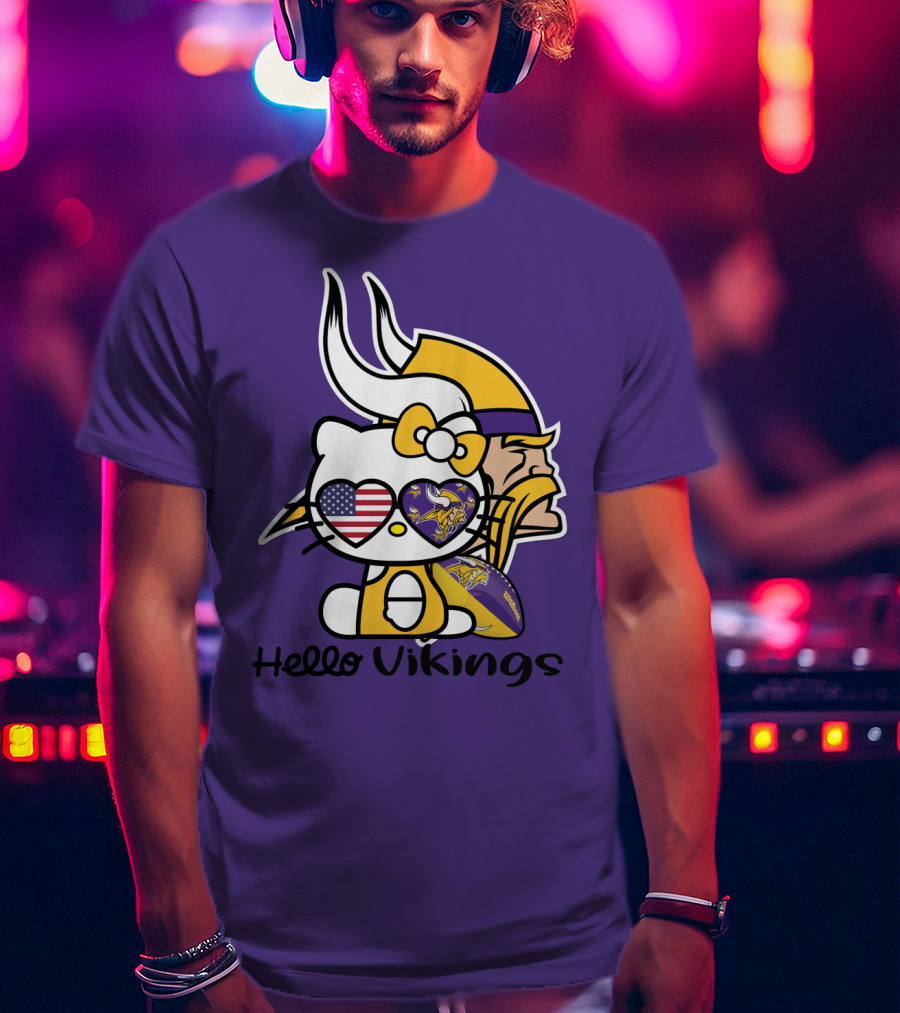 Hello Vikings Minnesota Vikings Fan Art Purple Football Kitty T-Shirt