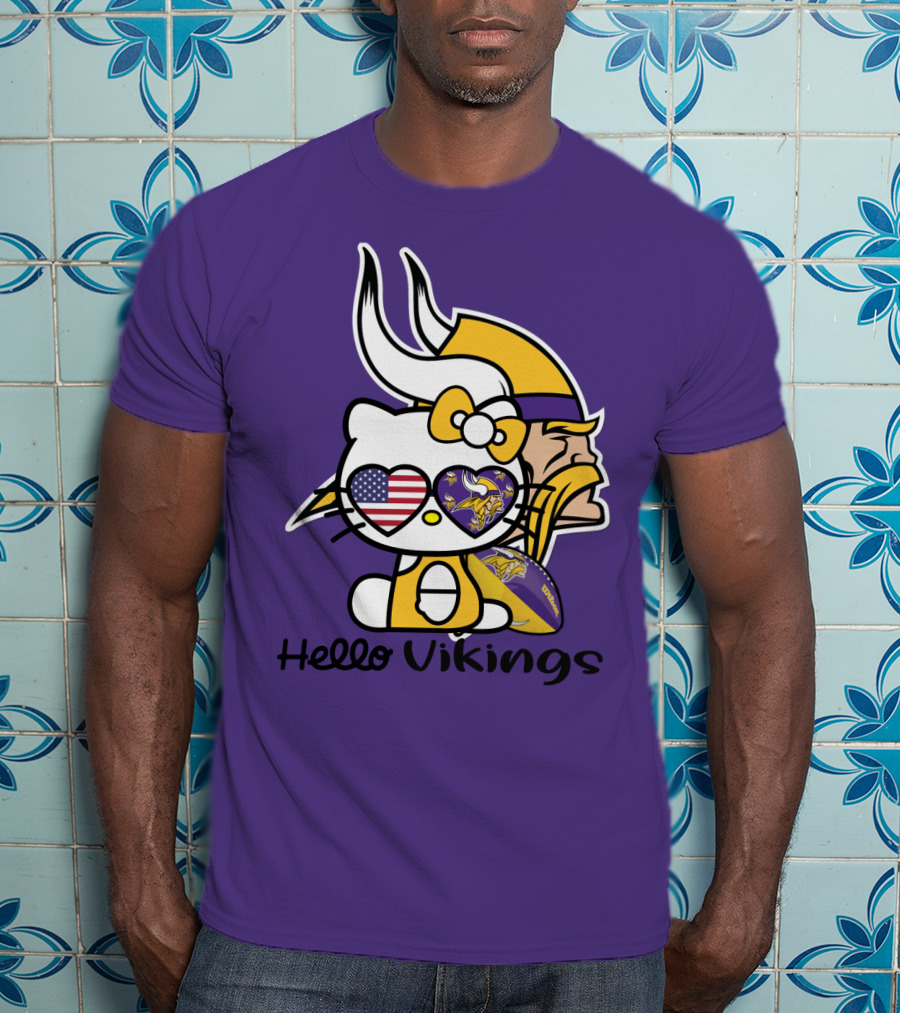 Hello Vikings Minnesota Vikings Fan Art Purple Football Kitty T-Shirt