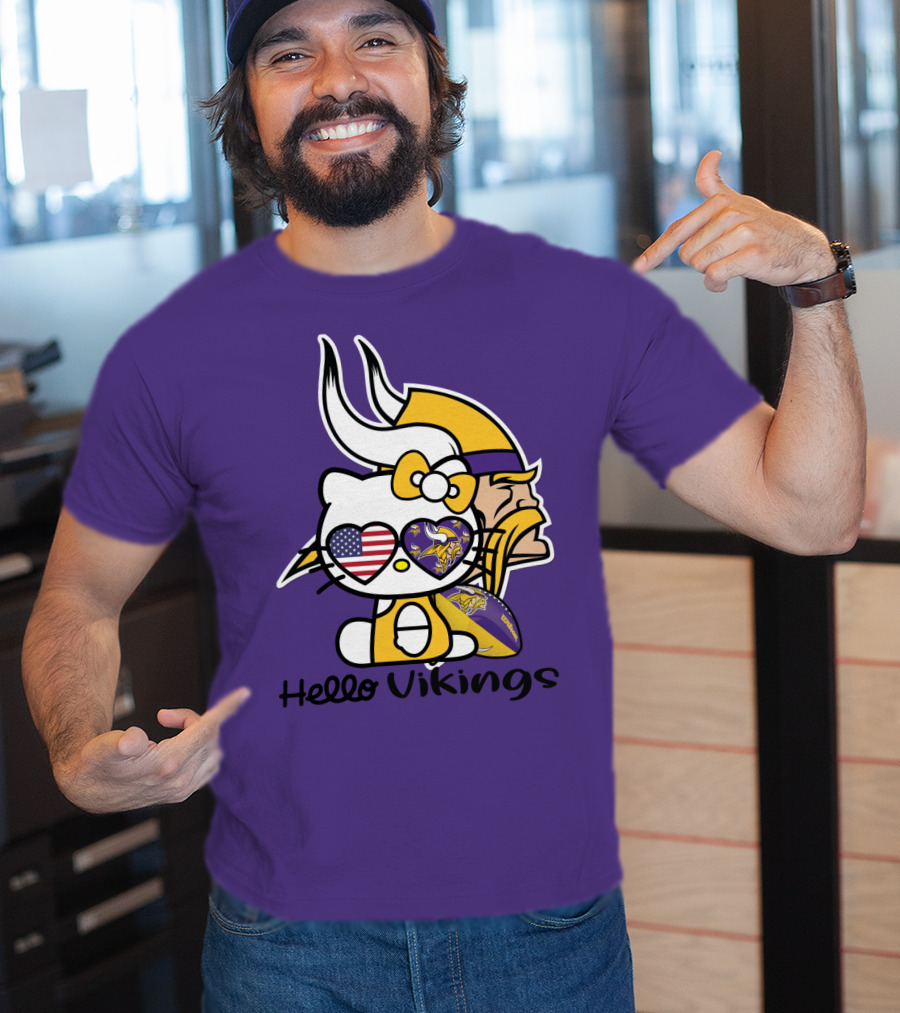 Hello Vikings Minnesota Vikings Fan Art Purple Football Kitty T-Shirt