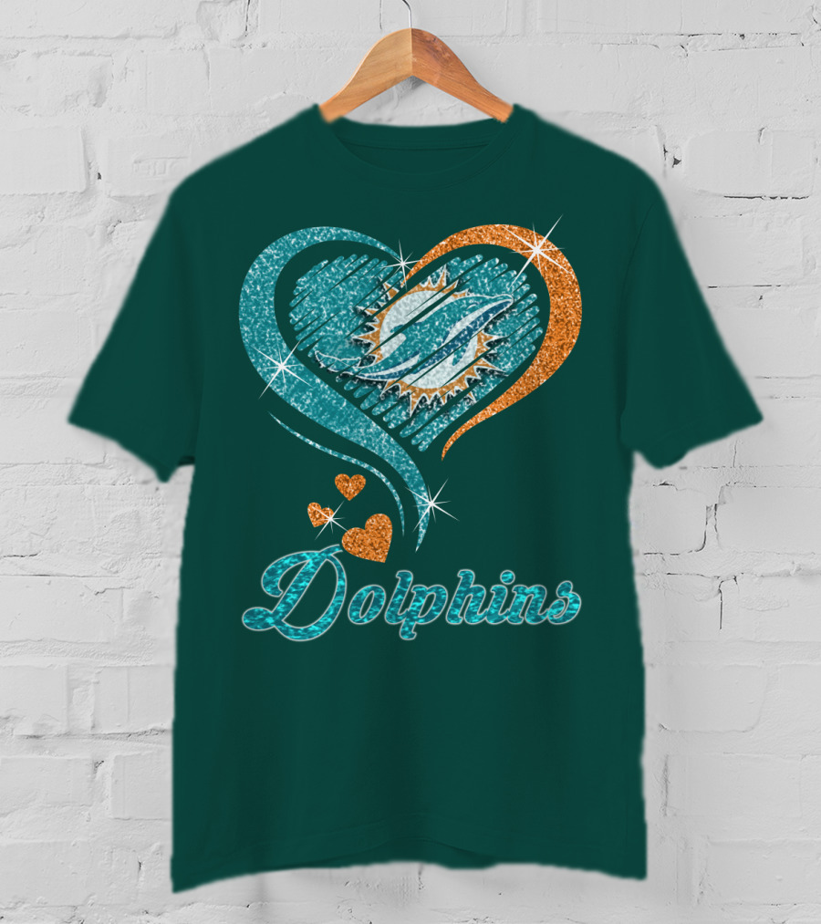 Miami Dolphins Sparkling Heart T-Shirt