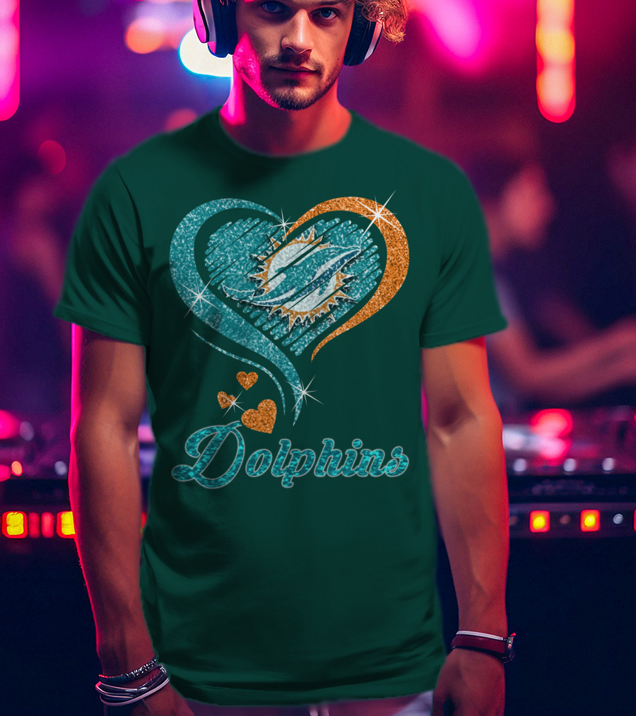 Miami Dolphins Sparkling Heart T-Shirt