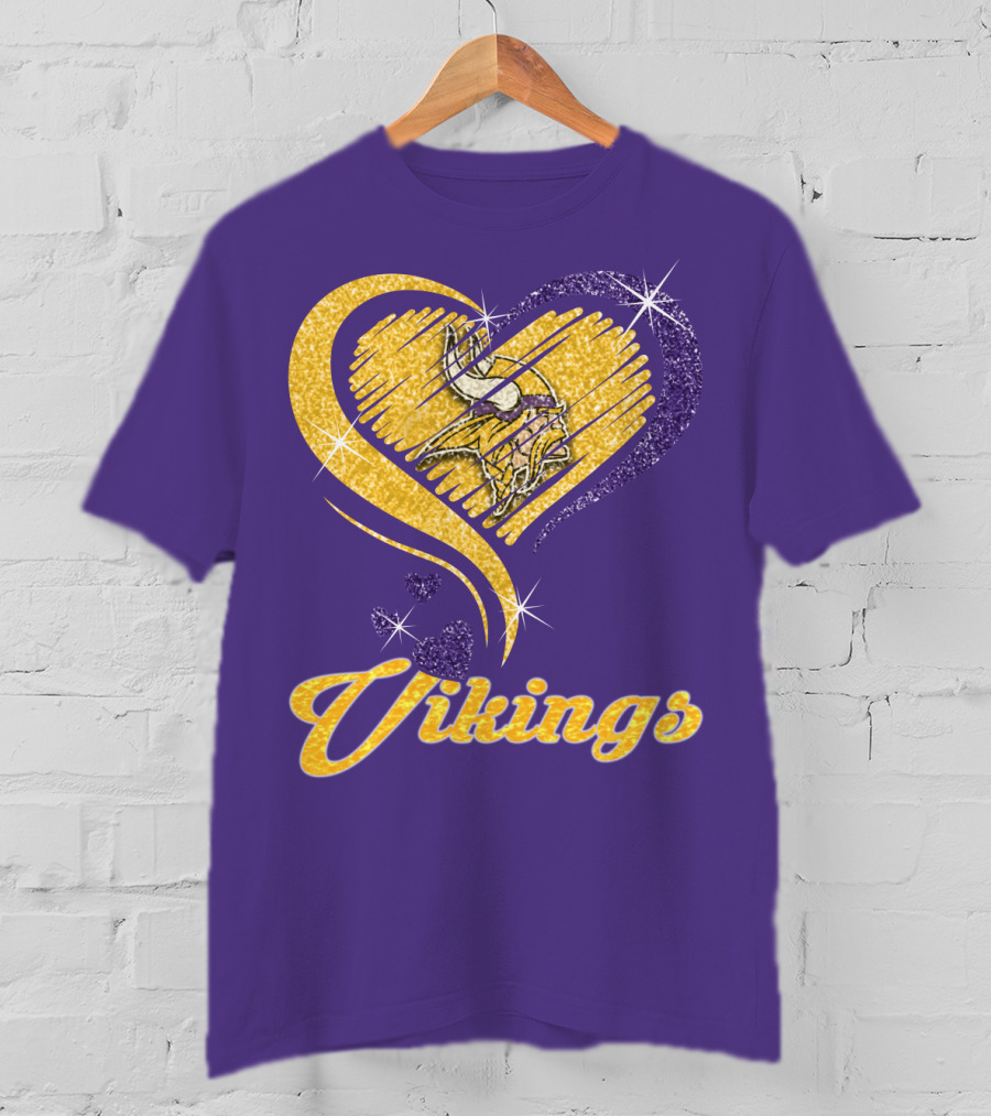 Vikings Heart Purple Gold Sparkle T-Shirt