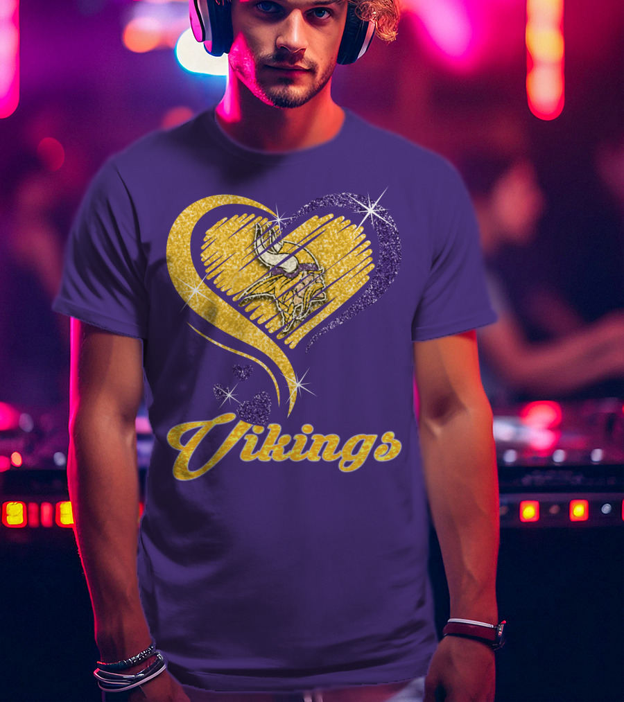 Vikings Heart Purple Gold Sparkle T-Shirt