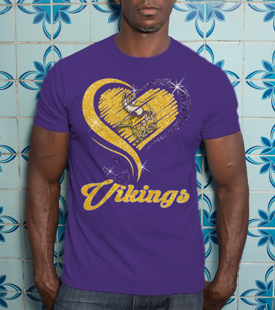 Vikings Heart Purple Gold Sparkle T-Shirt