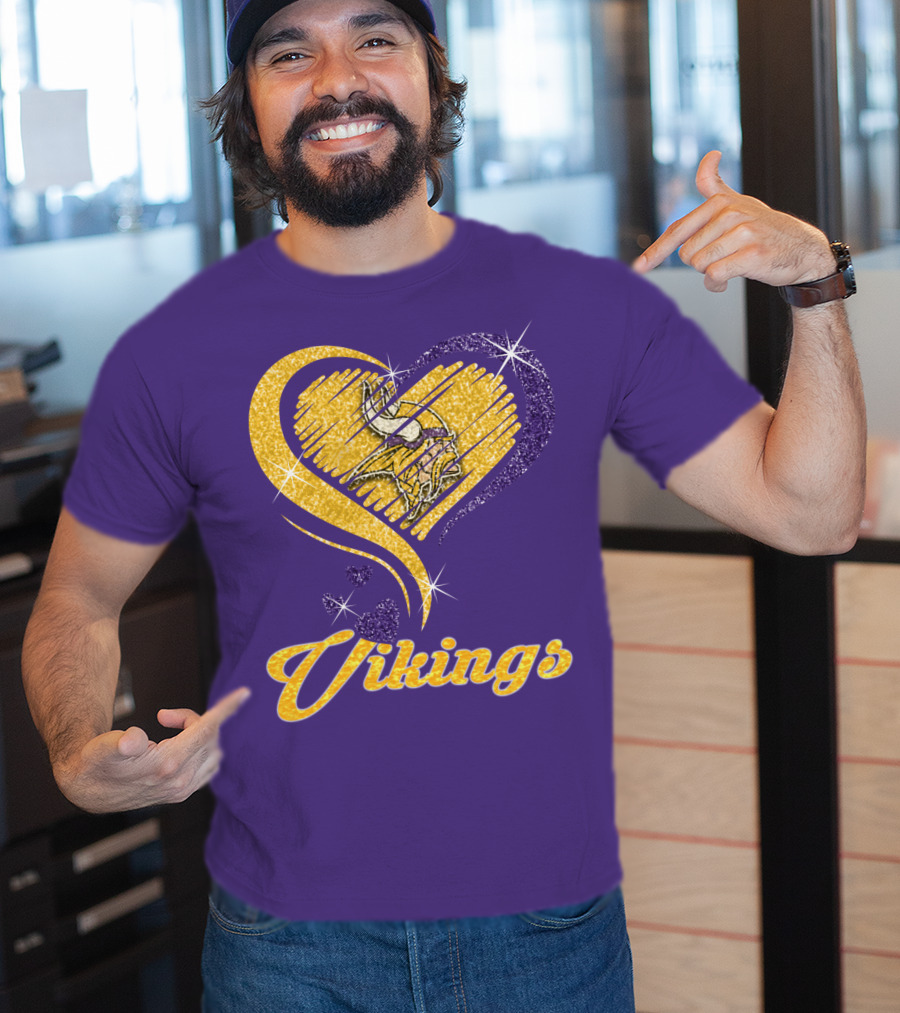 Vikings Heart Purple Gold Sparkle T-Shirt