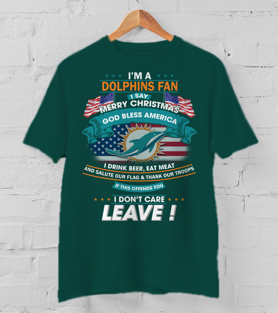 Miami Dolphins Fan Merry Christmas God Bless America T-Shirt