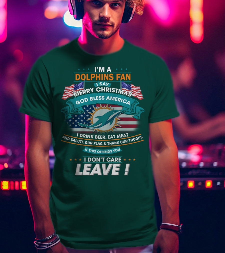Miami Dolphins Fan Merry Christmas God Bless America T-Shirt