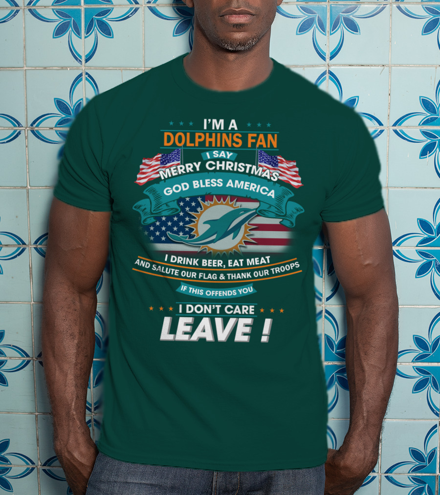 Miami Dolphins Fan Merry Christmas God Bless America T-Shirt