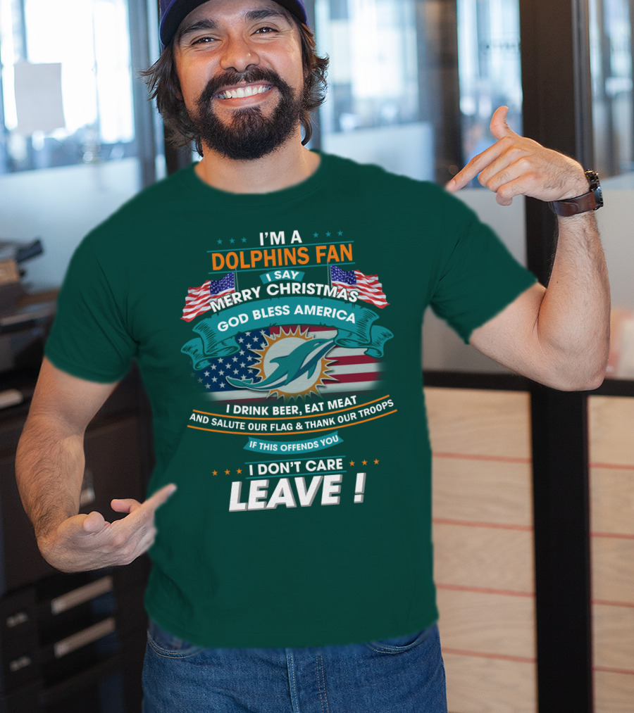 Miami Dolphins Fan Merry Christmas God Bless America T-Shirt