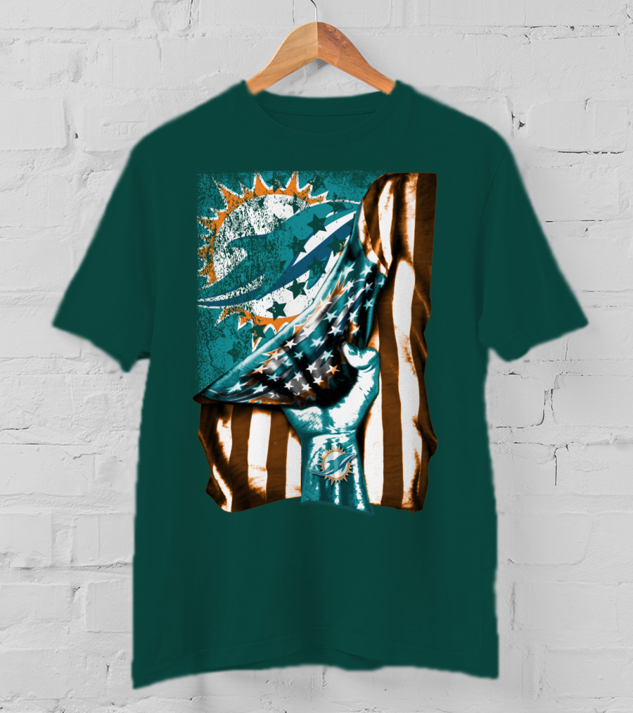 Miami Dolphins American Flag Hand Holding T-Shirt