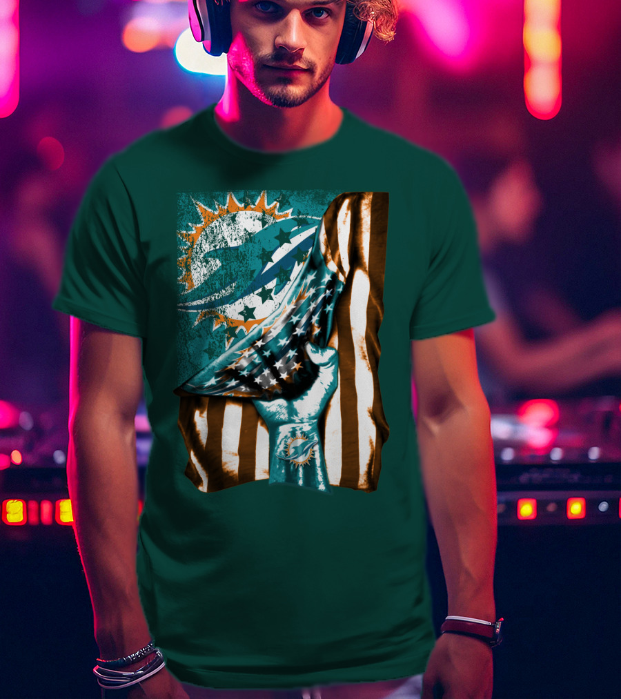 Miami Dolphins American Flag Hand Holding T-Shirt