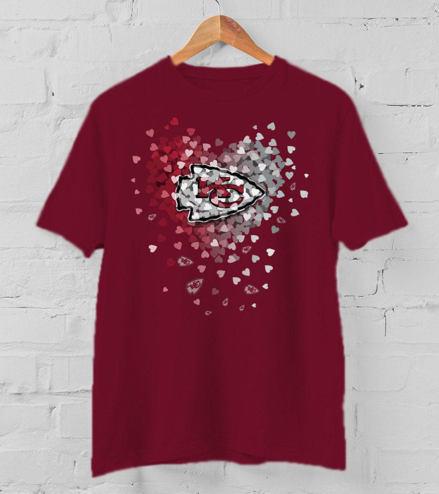 Kansas City Chiefs Heart Logo With Red And White Hearts T-Shirt