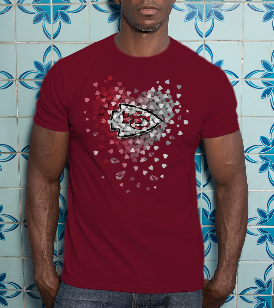 Kansas City Chiefs Heart Logo With Red And White Hearts T-Shirt
