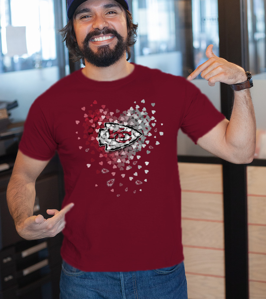 Kansas City Chiefs Heart Logo With Red And White Hearts T-Shirt