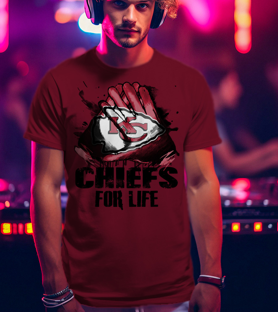 Kansas City Chiefs For Life Kc Logo Football Glove T-Shirt
