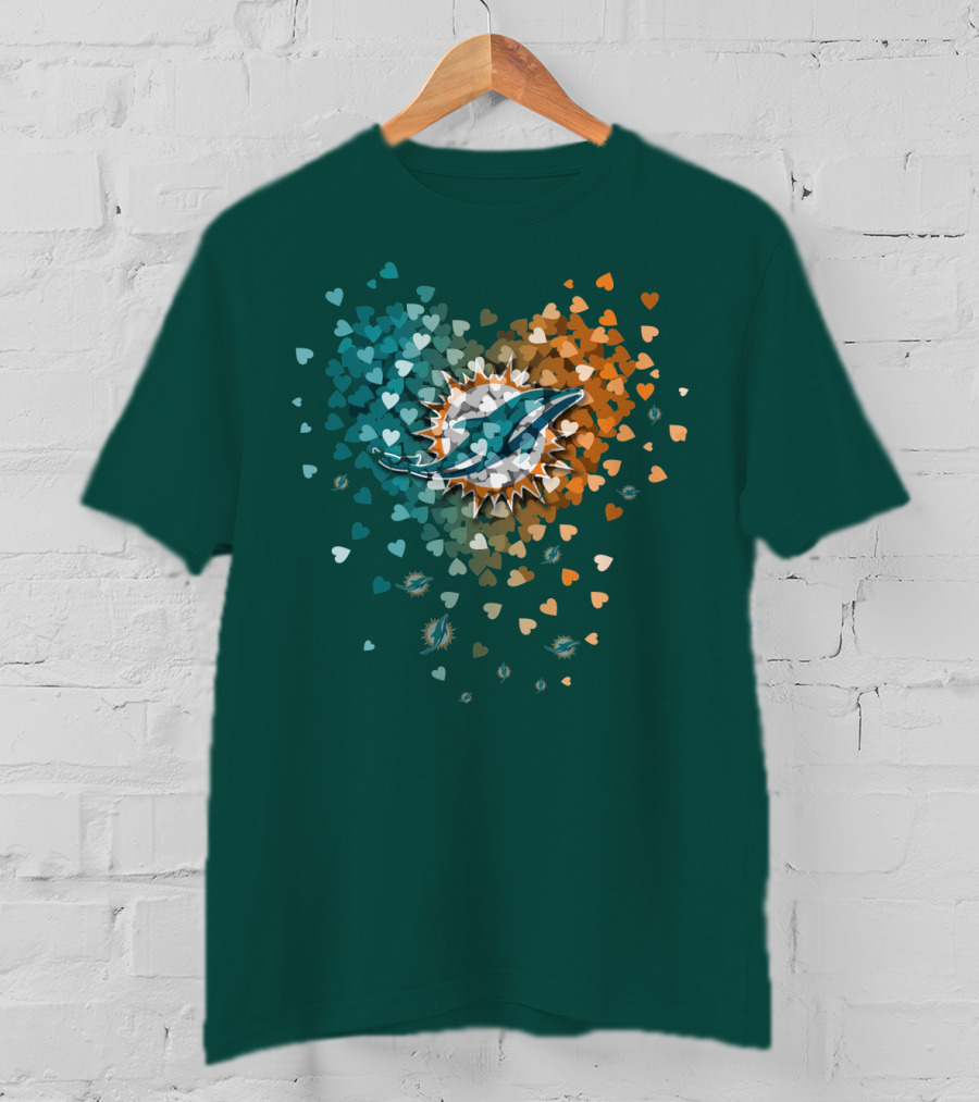 Miami Dolphins Heart Logo With Multicolor Hearts T-Shirt
