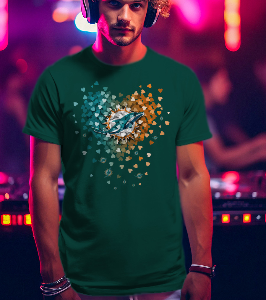 Miami Dolphins Heart Logo With Multicolor Hearts T-Shirt