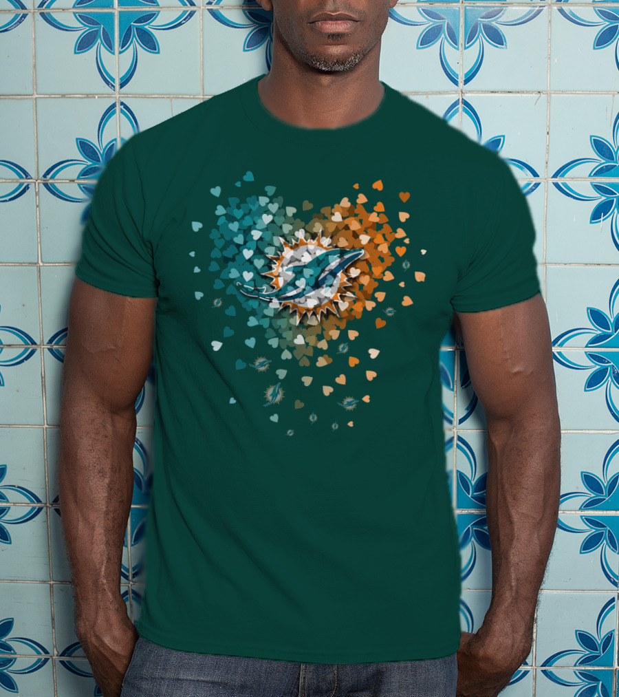 Miami Dolphins Heart Logo With Multicolor Hearts T-Shirt