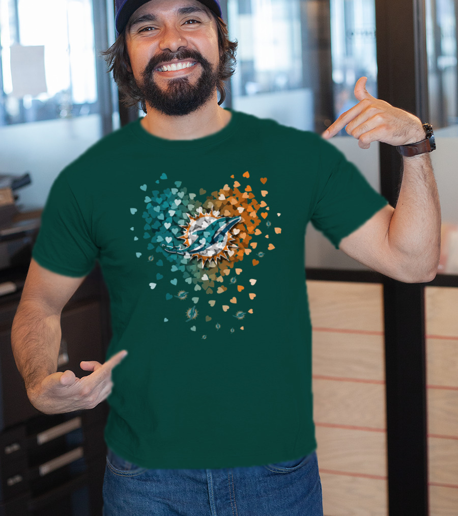 Miami Dolphins Heart Logo With Multicolor Hearts T-Shirt