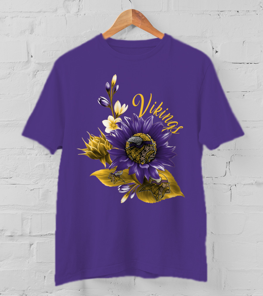 Vikings Minnesota Purple Floral Football Team Badge T-Shirt