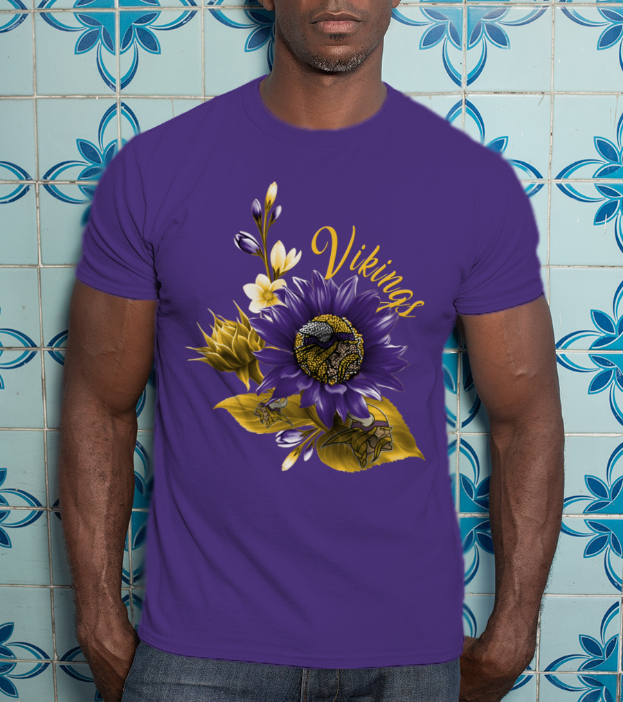 Vikings Minnesota Purple Floral Football Team Badge T-Shirt