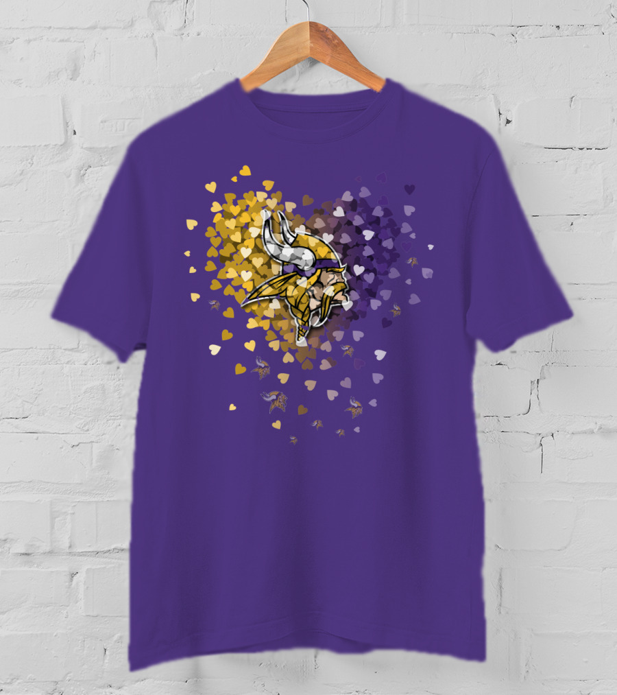 Minnesota Vikings Heart Logo Purple And Gold Hearts T-Shirt